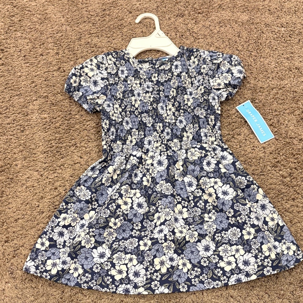Draper James Navy and Cream Floral Kids Dress